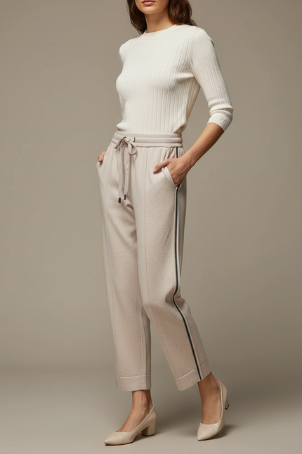 Pantalon Rayé Beige Femme - Molleton