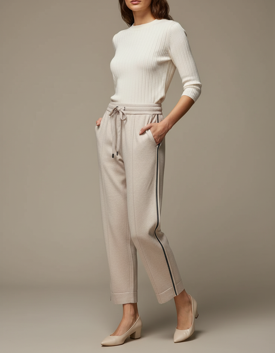 Pantalon Rayé Beige Femme - Molleton