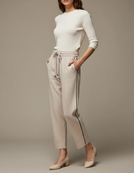 Pantalon Rayé Beige Femme - Molleton