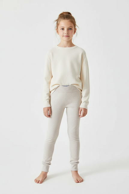 Pantalon Beige Tricoté Confortable Enfant Doux Ajusté - Maille