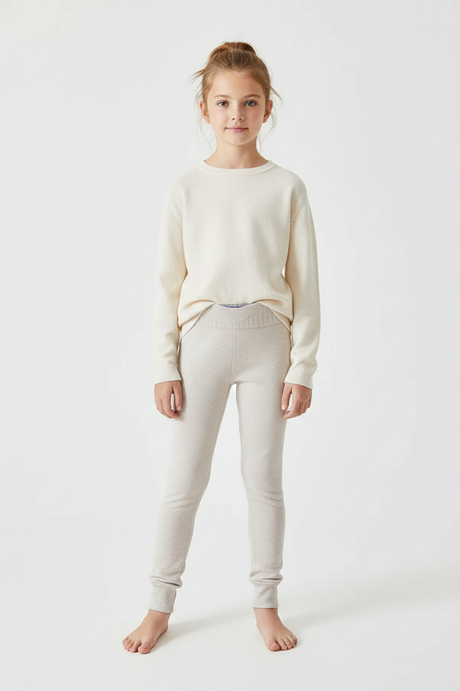 Pantalon Beige Tricoté Confortable Enfant Doux Ajusté - Maille