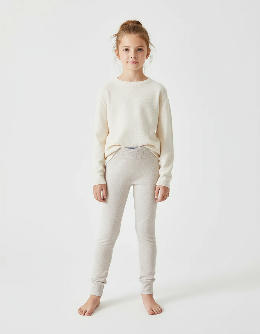 Pantalon Beige Tricoté Confortable Enfant Doux Ajusté - Maille