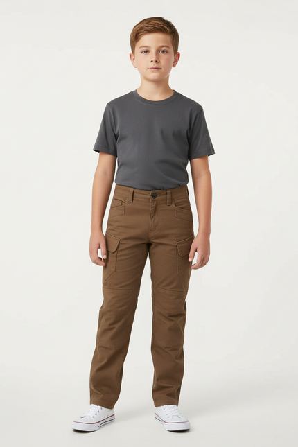 Pantalon Beige Cargo Tactique Robuste Garçon - Marron Toile