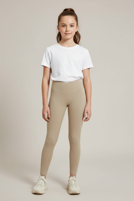 Pantalon Beige Legging Taille Haute Stretch Fille - Polyester