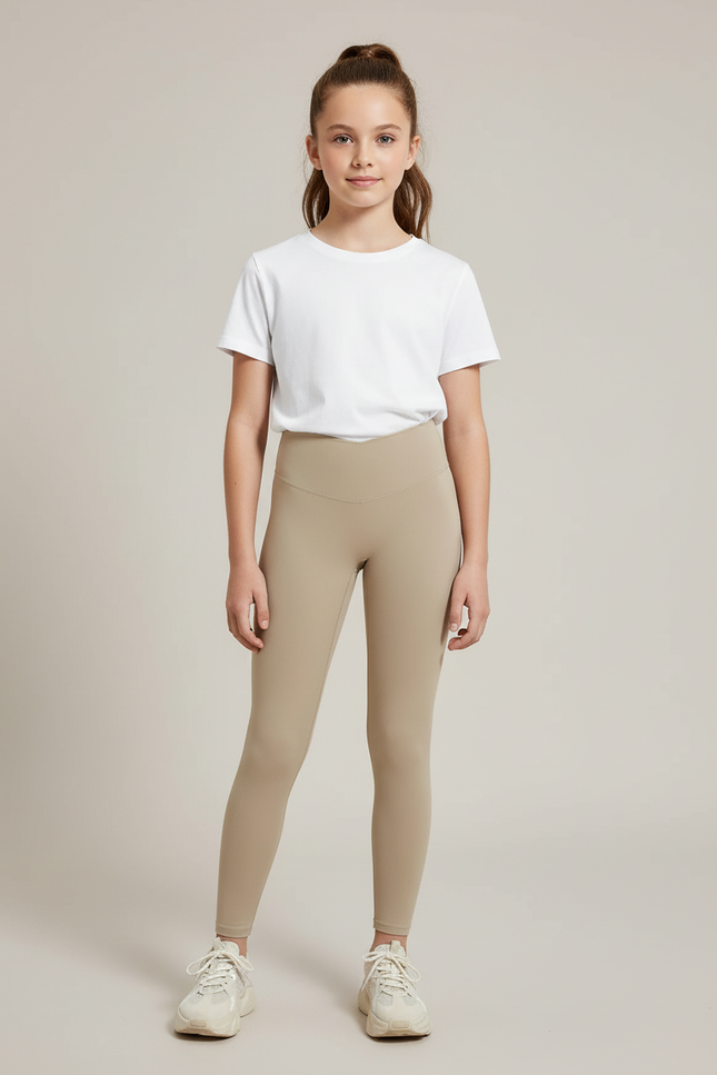 Pantalon Beige Legging Taille Haute Stretch Fille - Polyester