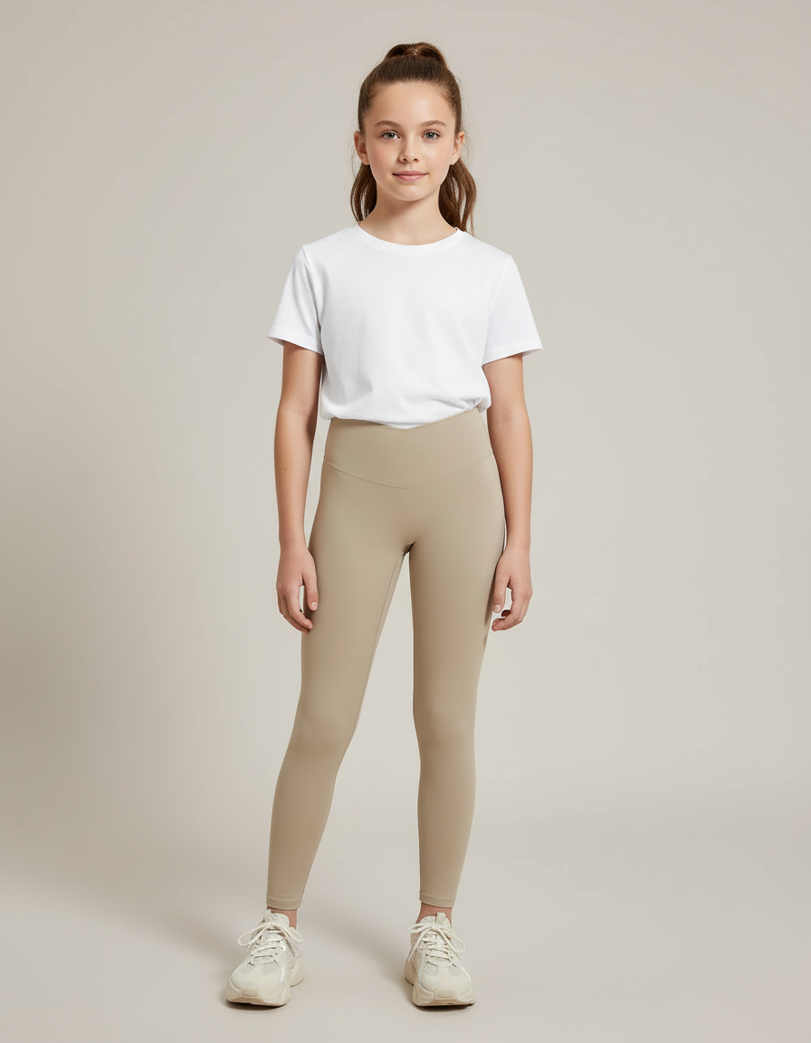Pantalon Beige Legging Taille Haute Stretch Fille - Polyester