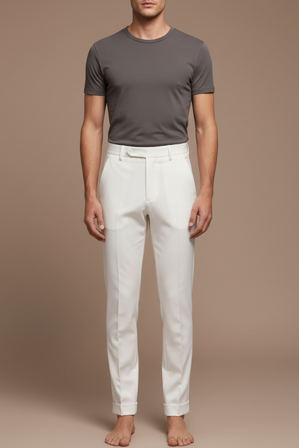 Pantalon Beige Slim Décontracté Habillé Homme - Blanc Gabardine