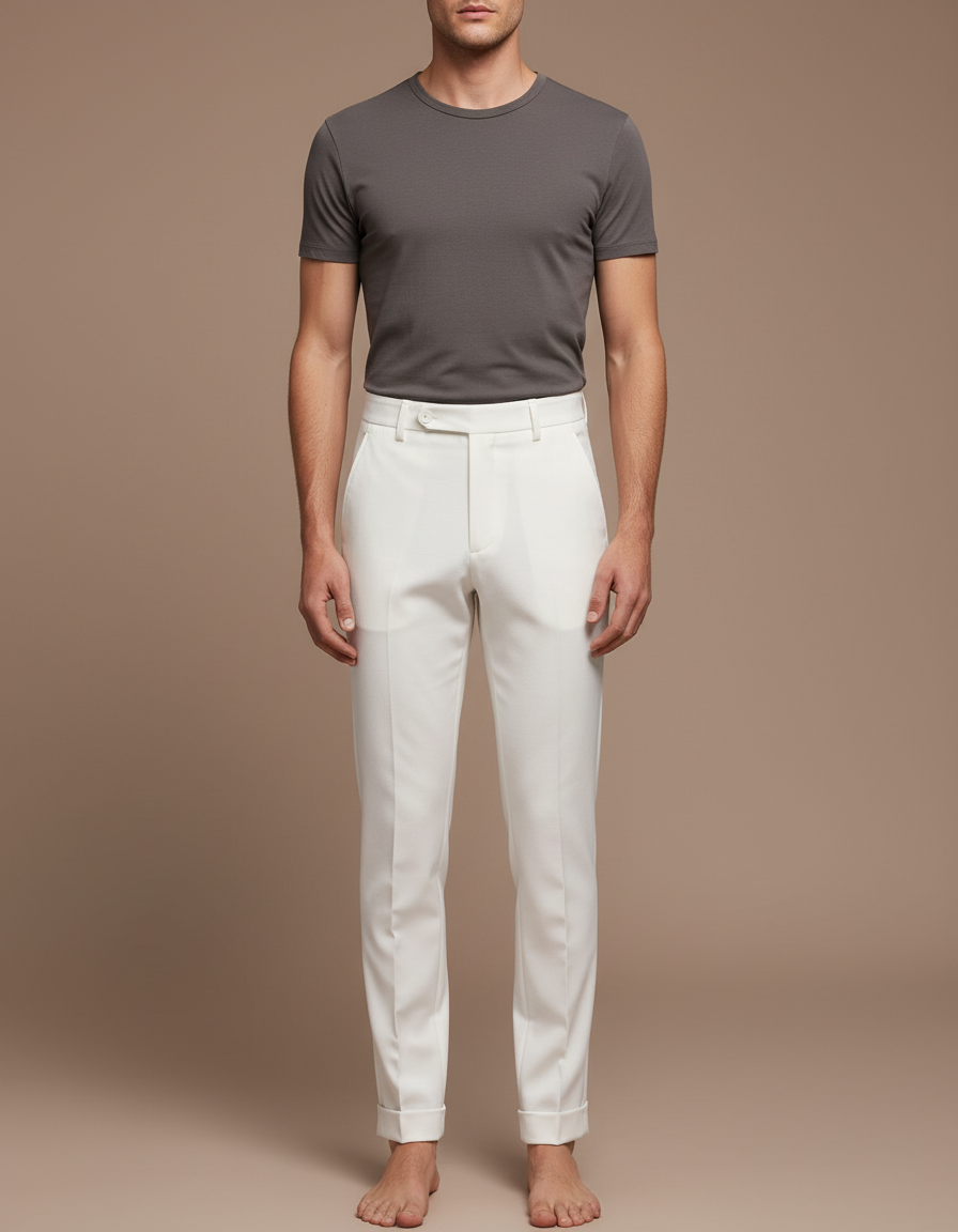 Pantalon Beige Slim Décontracté Habillé Homme - Blanc Gabardine
