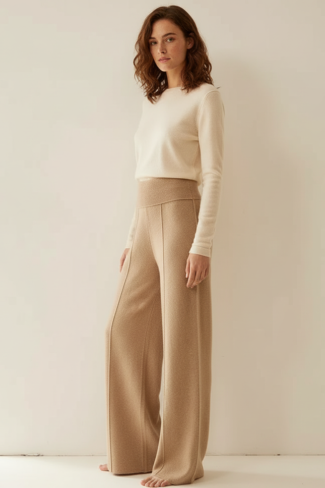 Pantalon Beige Cachemire Ample Confortable Chaud - Laine