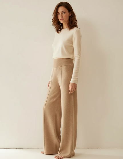 Pantalon Beige Cachemire Ample Confortable Chaud - Laine