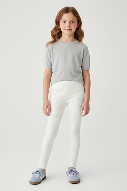 Pantalon Beige Côtelé Extensible Slim Enfant - Blanc Maille