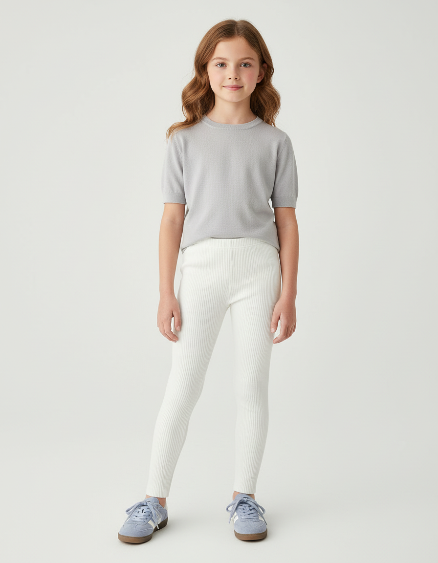 Pantalon Beige Côtelé Extensible Slim Enfant - Blanc Maille