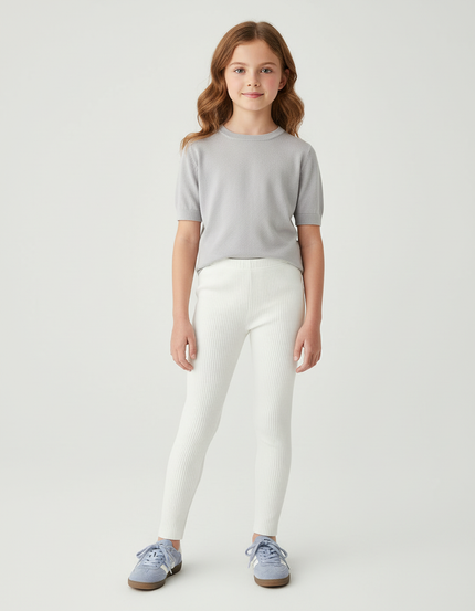 Pantalon Beige Côtelé Extensible Slim Enfant - Blanc Maille