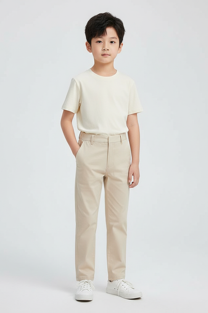 Pantalon Beige Coton Droit Garçon Élégant Classique