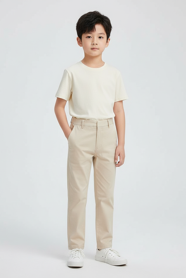 Pantalon Beige Coton Droit Garçon Élégant Classique