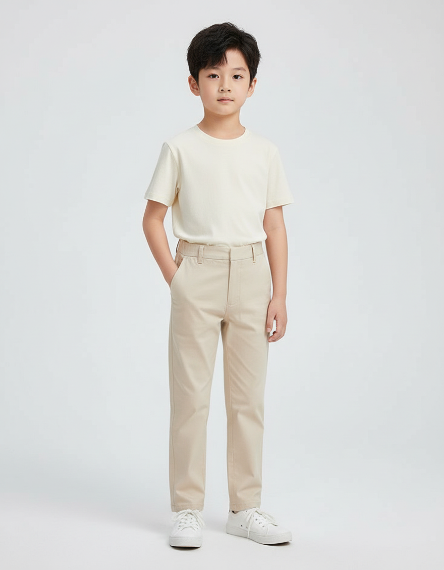 Pantalon Beige Coton Droit Garçon Élégant Classique