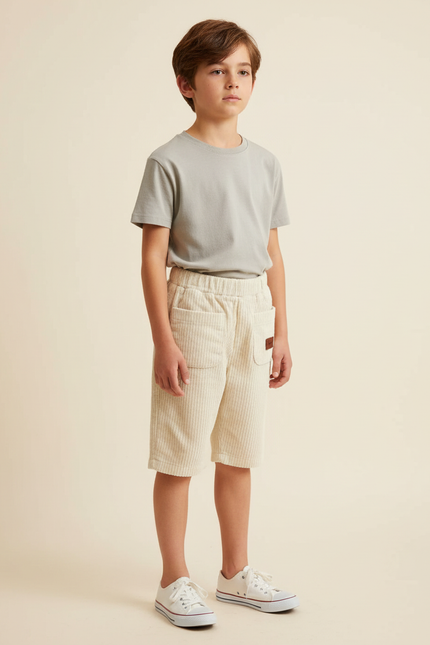 Pantalon Beige Côtelé Ample Décontracté Enfant Été - Cordé