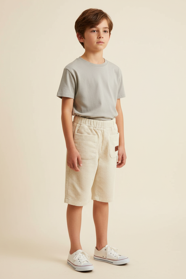 Pantalon Beige Côtelé Ample Décontracté Enfant Été - Cordé