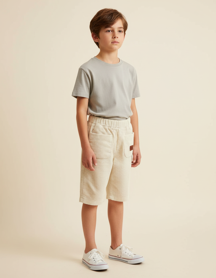 Pantalon Beige Côtelé Ample Décontracté Enfant Été - Cordé