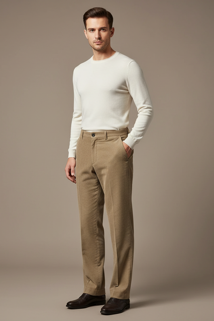 Pantalon Beige Côtelé Droit Classique Homme - Cordé