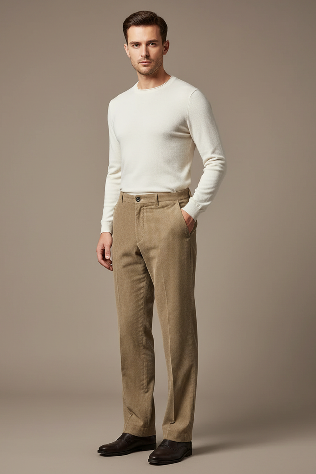 Pantalon Beige Côtelé Droit Classique Homme - Cordé
