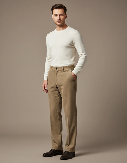 Pantalon Beige Côtelé Droit Classique Homme - Cordé