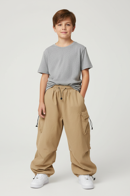Pantalon Beige Cargo Ample Décontracté Enfant - Polyester