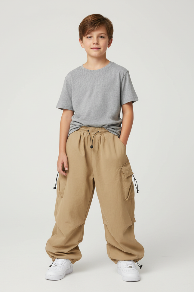 Pantalon Beige Cargo Ample Décontracté Enfant - Polyester
