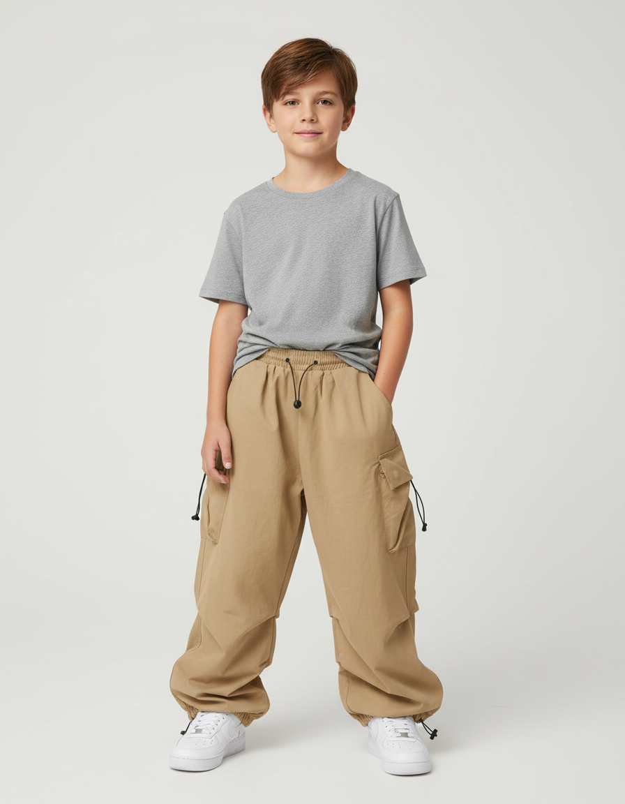 Pantalon Beige Cargo Ample Décontracté Enfant - Polyester