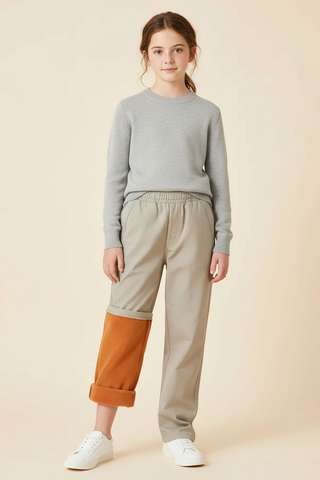 Pantalon Beige Droit Doublé Polaire Enfant Confortable - Gabardine