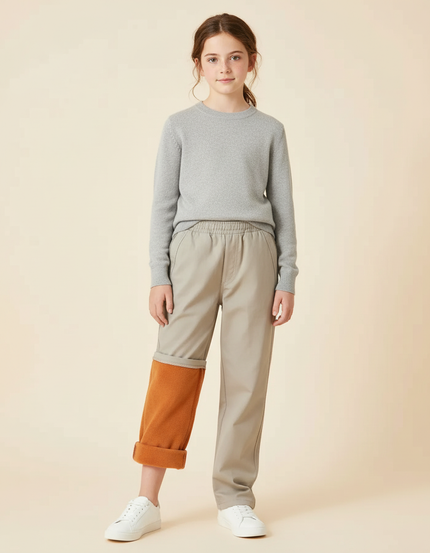 Pantalon Beige Droit Doublé Polaire Enfant Confortable - Gabardine