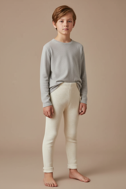 Pantalon Beige Côtelé Coton Élastique Enfant - Maille