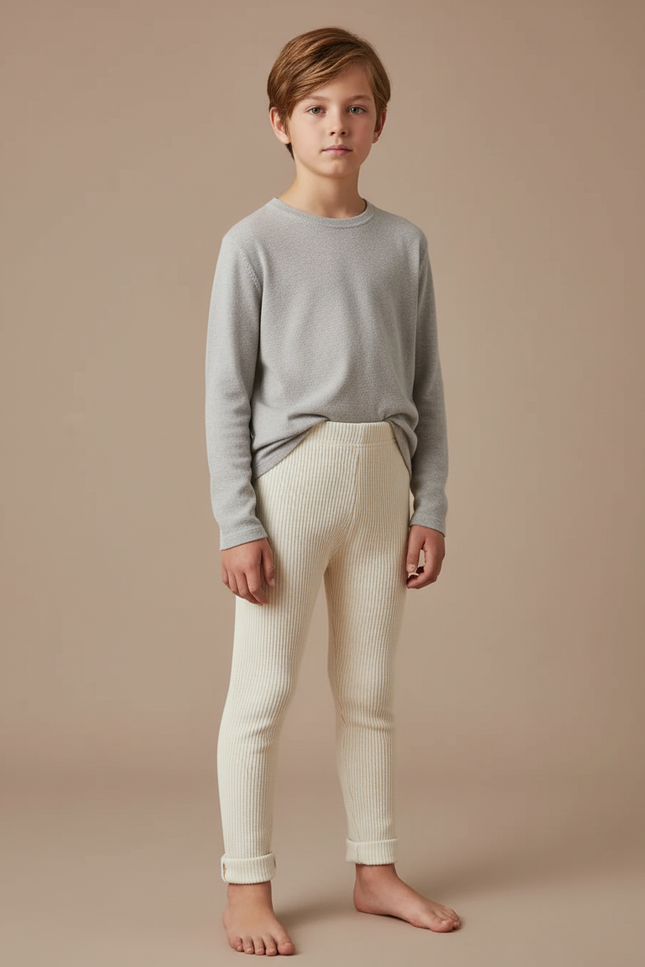 Pantalon Beige Côtelé Coton Élastique Enfant - Maille