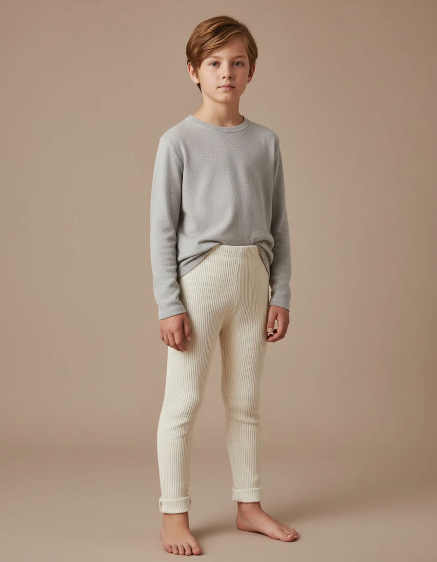 Pantalon Beige Côtelé Coton Élastique Enfant - Maille