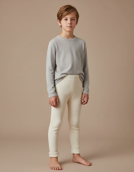 Pantalon Beige Côtelé Coton Élastique Enfant - Maille