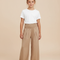 Pantalon Beige Ample Fluide Taille Haute Lin