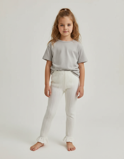 Pantalon Beige Tricoté Évasé Fille Mignon - Maille