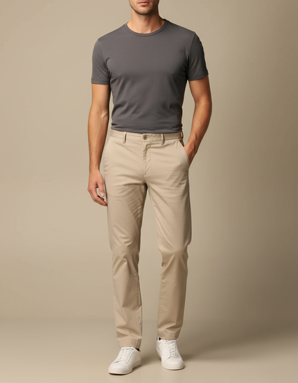Pantalon Beige Coton Slim Homme Décontracté Uni
