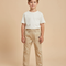 Pantalon Beige Enfant Coton Décontracté Élastique Brodé