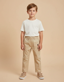 Pantalon Beige Enfant Coton Décontracté Élastique Brodé