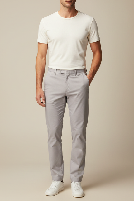 Pantalon Beige Chino Coton Droit Élégant Homme - Gris