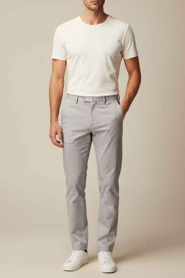 Pantalon Beige Chino Coton Droit Élégant Homme - Gris