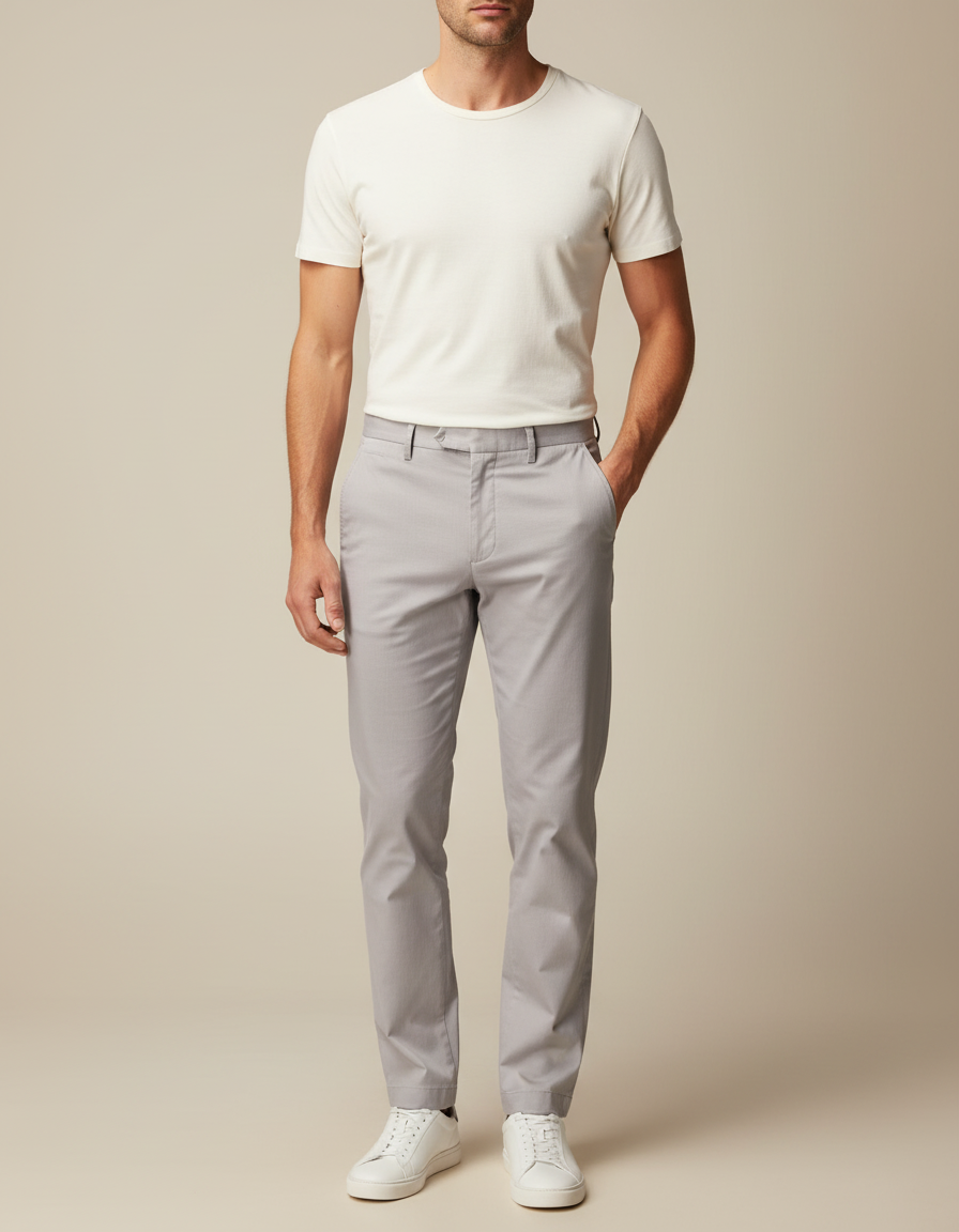 Pantalon Beige Chino Coton Droit Élégant Homme - Gris