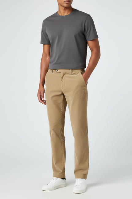 Pantalon Beige Côtelé Droit Classique Confortable Homme - Camel Cordé