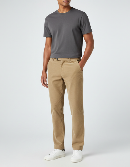Pantalon Beige Côtelé Droit Classique Confortable Homme - Camel Cordé
