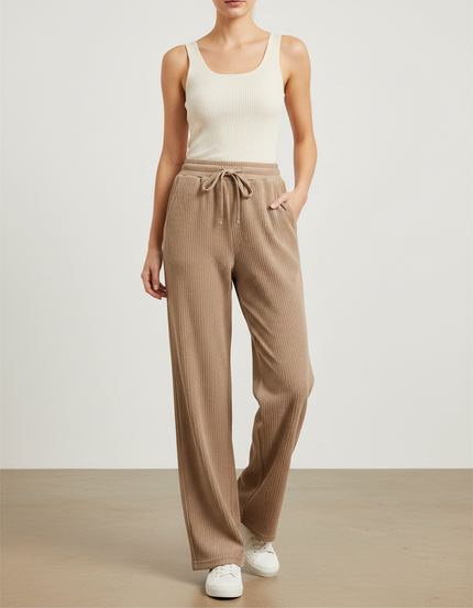 Pantalon Beige Côtelé Ample Décontracté Fluide - Cordé