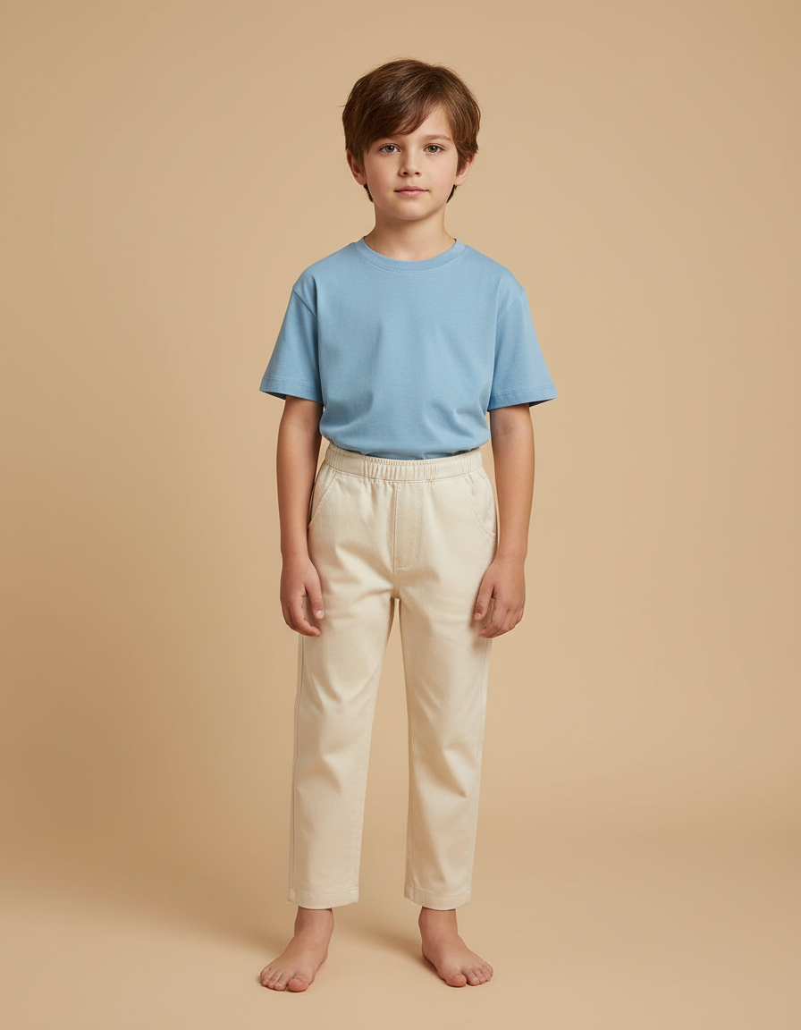 Pantalon Beige Coton Droit Décontracté Enfant
