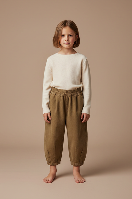 Pantalon Beige Ample Molletonné Élastique Enfant - Kaki