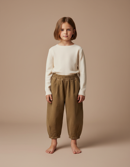 Pantalon Beige Ample Molletonné Élastique Enfant - Kaki