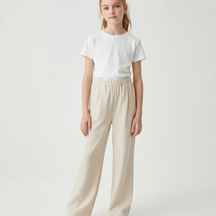 Pantalon Beige Ample Fluide Enfant Décontracté - Polyester